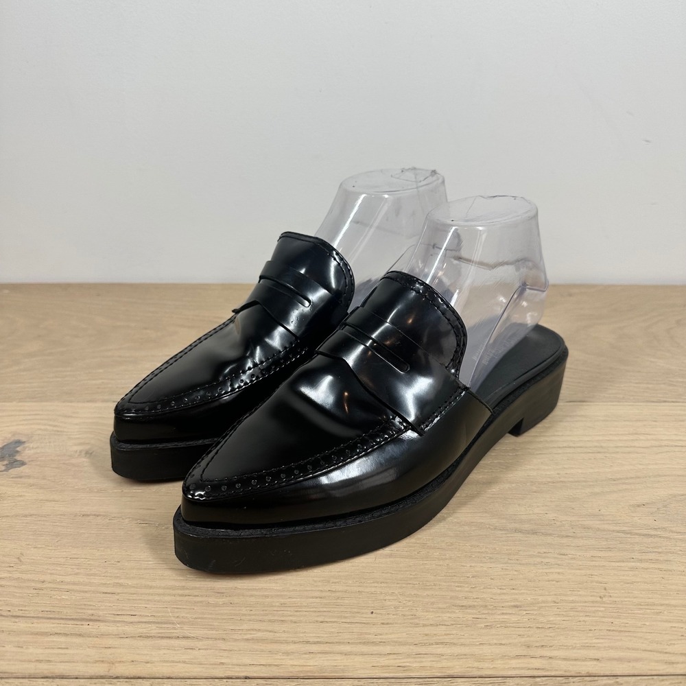 Jeffrey Campbell Mule Women 7 Black Leather Slingback Platform Preppy Mod